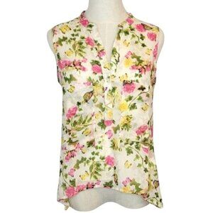 Olé Koton Cutout High Low Sleeveless Half Button Floral Blouse 34